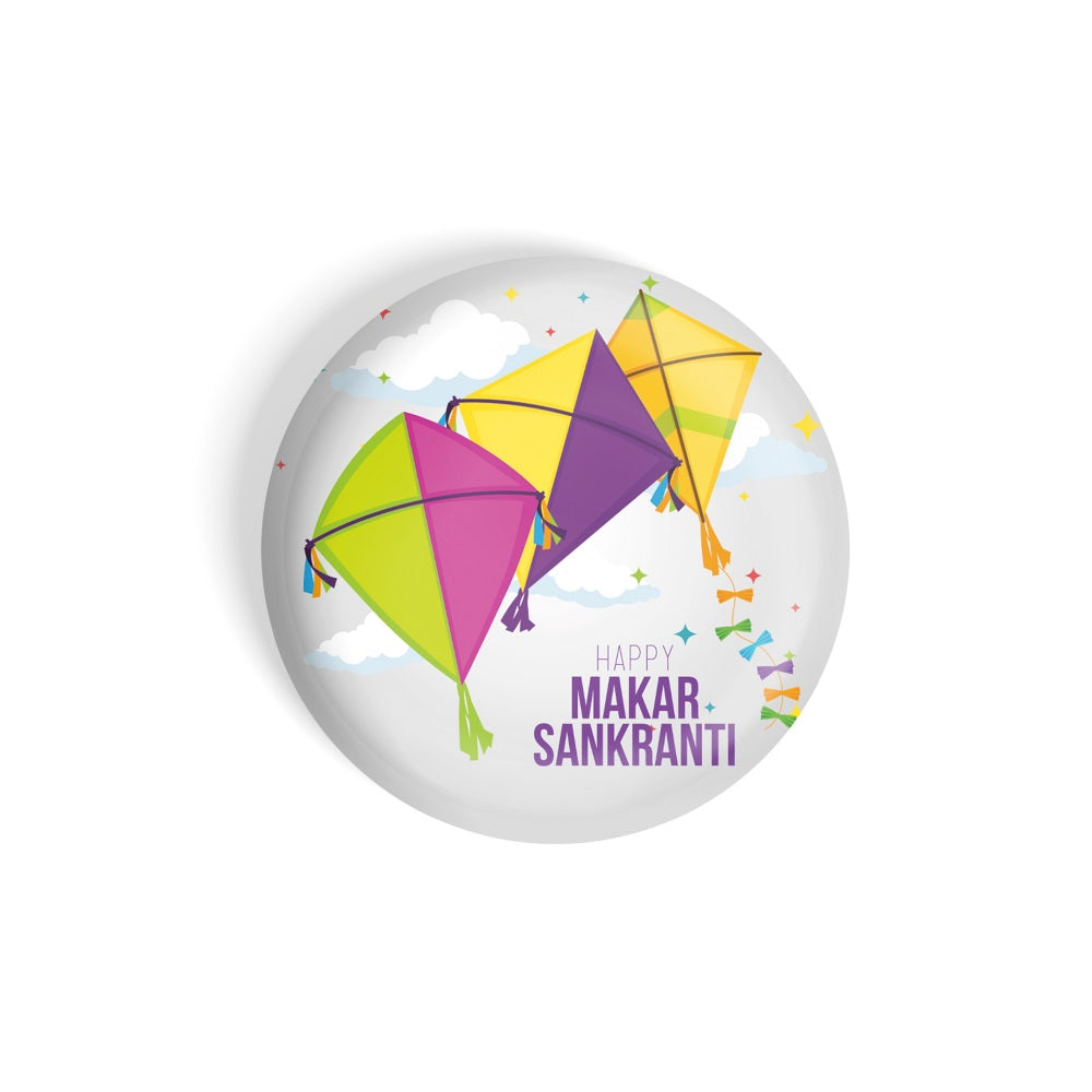 dhcrafts Round Fridge Magnet Grey Makar Sankranti D4 Glossy Finish Design Pack of 1 (58 mm)